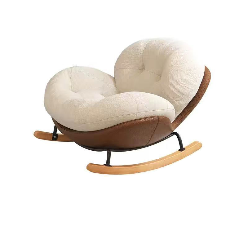 Nordic Cat-Scratch Leather Rubberwood Round Rocking Chair With Backrest