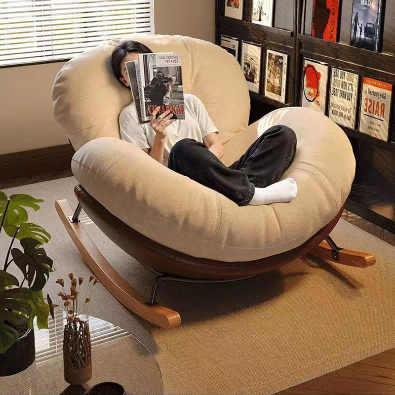Nordic Cat-Scratch Leather Rubberwood Round Rocking Chair With Backrest