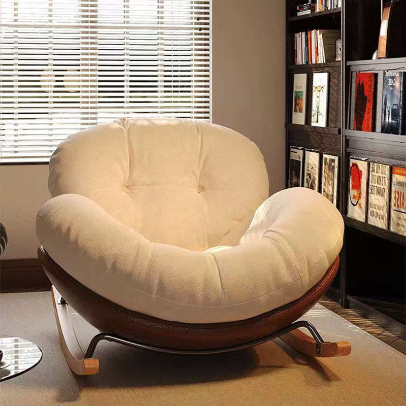 Nordic Cat-Scratch Leather Rubberwood Round Rocking Chair With Backrest