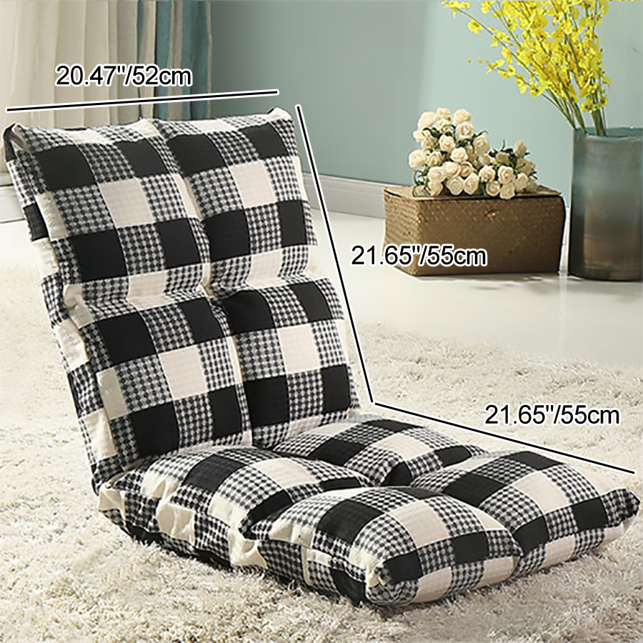 Fabric Cotton Metal Checkered Adjustable Backrest Lazy Chair Tatami