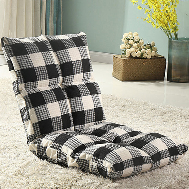 Fabric Cotton Metal Checkered Adjustable Backrest Lazy Chair Tatami