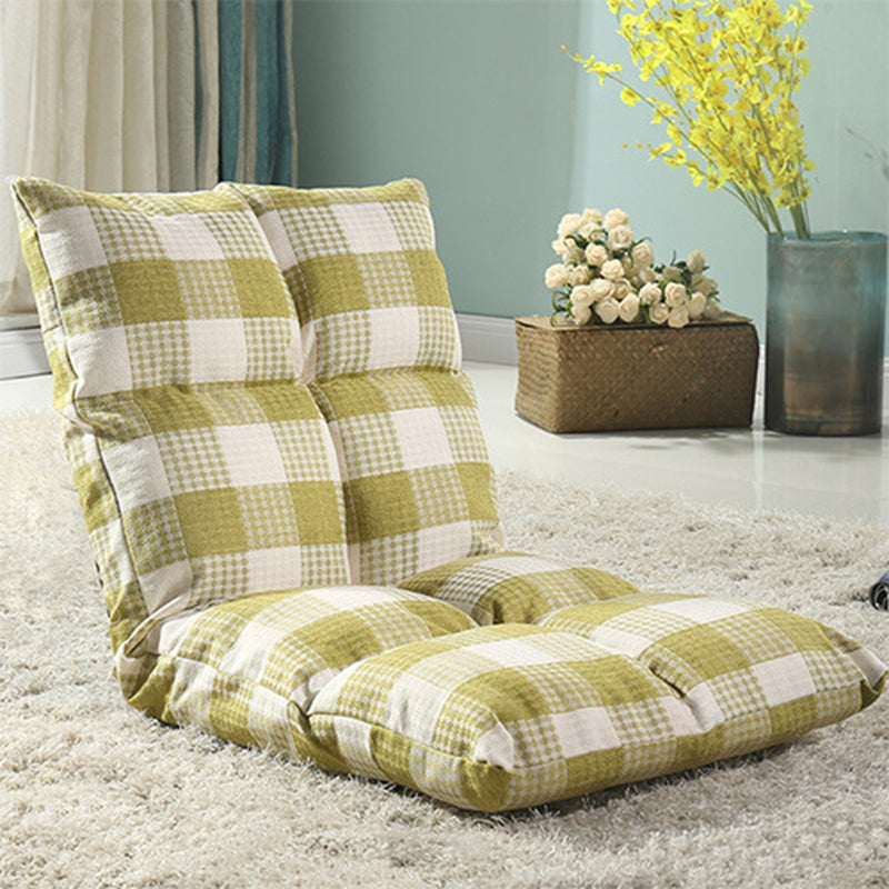 Fabric Cotton Metal Checkered Adjustable Backrest Lazy Chair Tatami