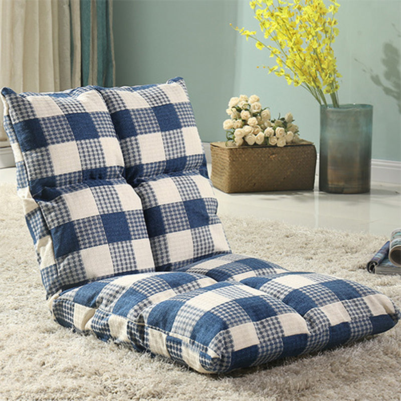 Fabric Cotton Metal Checkered Adjustable Backrest Lazy Chair Tatami