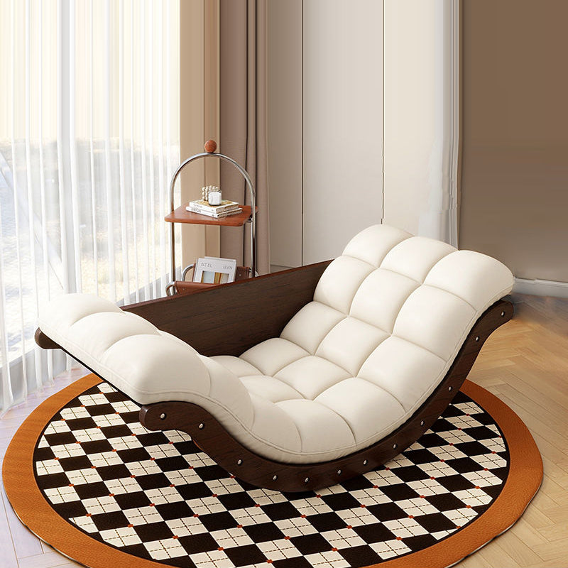 Nordic Faux Leather Cotton-Linen Wood Moon Boat Rocking Chair