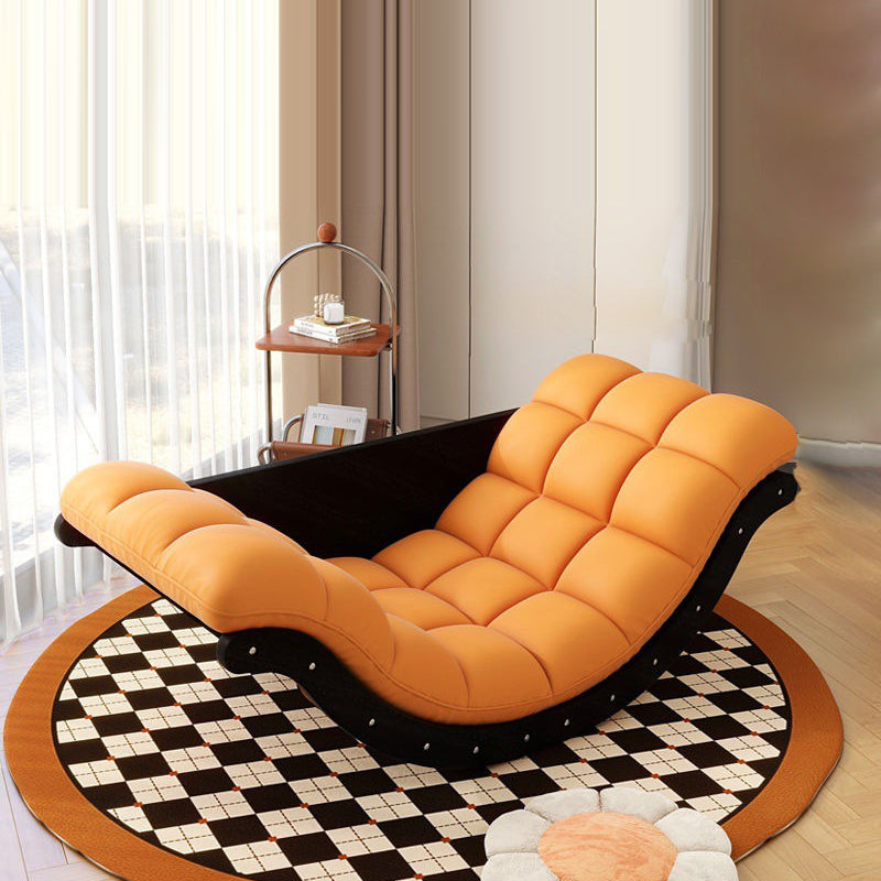Nordic Faux Leather Cotton-Linen Wood Moon Boat Rocking Chair