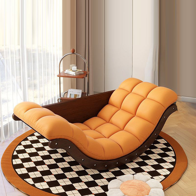 Nordic Faux Leather Cotton-Linen Wood Moon Boat Rocking Chair