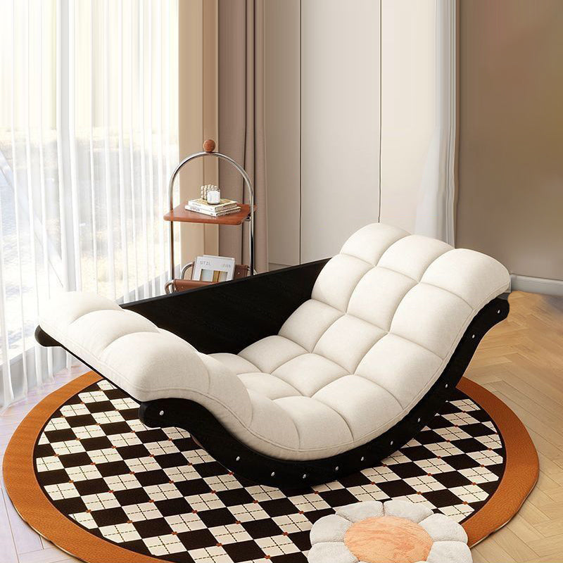 Nordic Faux Leather Cotton-Linen Wood Moon Boat Rocking Chair