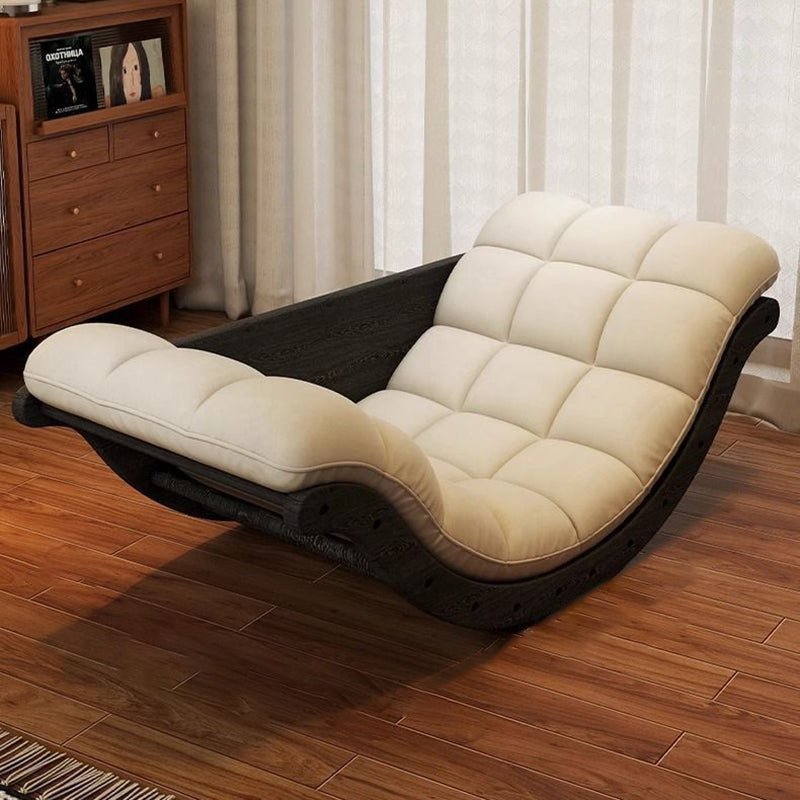 Nordic Faux Leather Cotton-Linen Wood Moon Boat Rocking Chair
