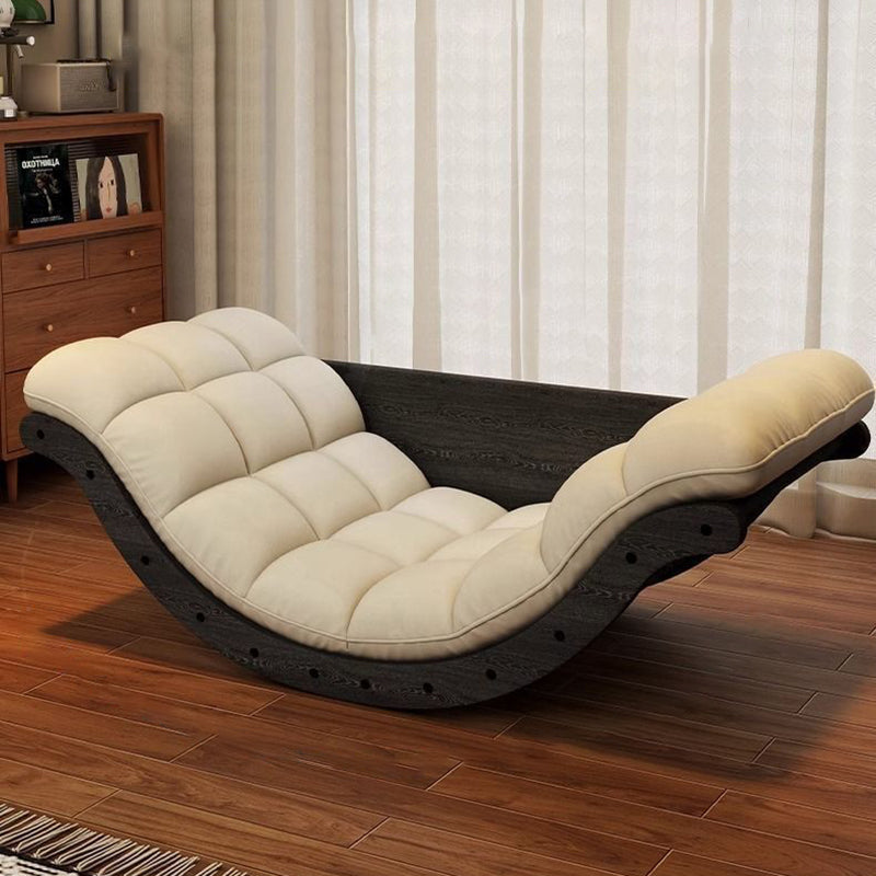 Nordic Faux Leather Cotton-Linen Wood Moon Boat Rocking Chair