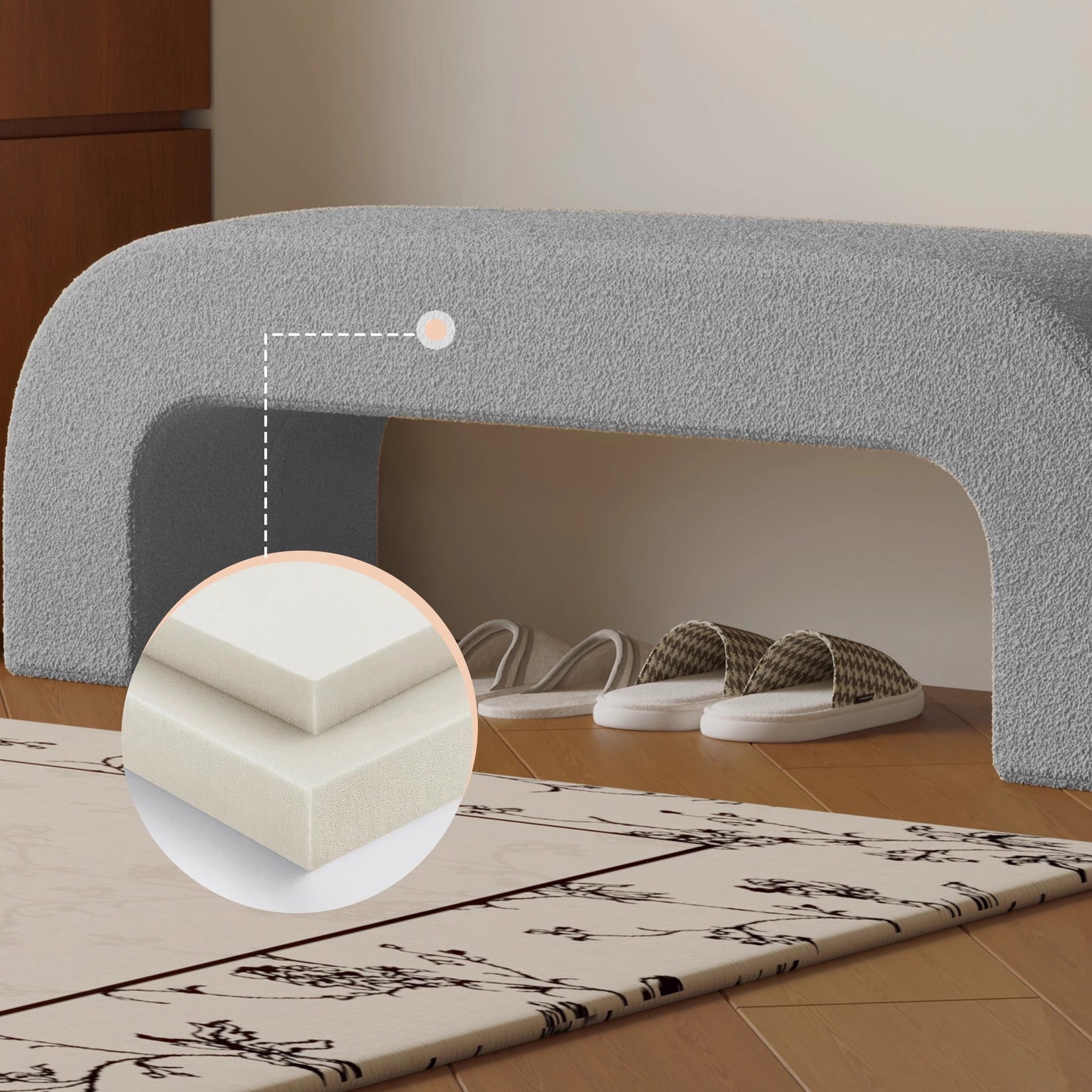 Modern Minimalist Wood Lambswool And PU Leather Rectangular Bench For Entryway And Living Room