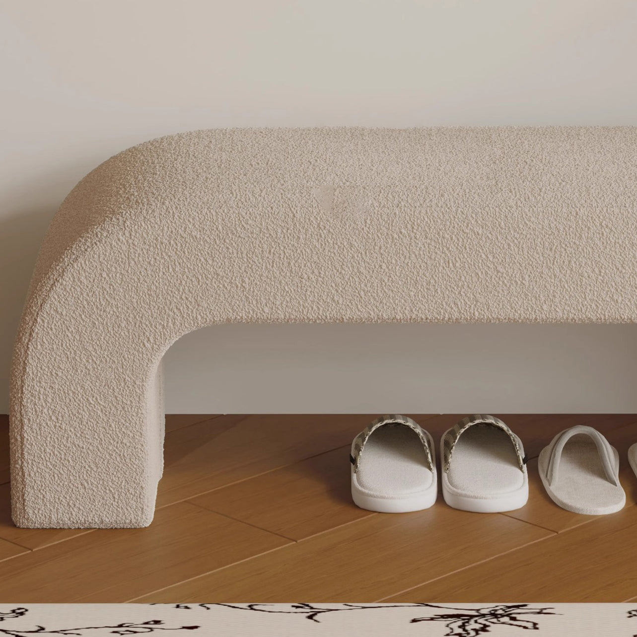 Modern Minimalist Wood Lambswool And PU Leather Rectangular Bench For Entryway And Living Room