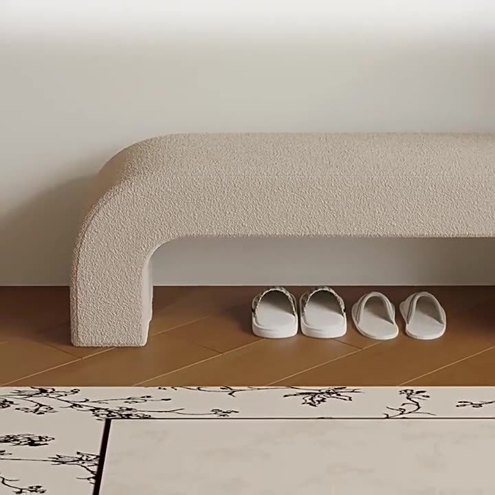 Modern Minimalist Wood Lambswool And PU Leather Rectangular Bench For Entryway And Living Room