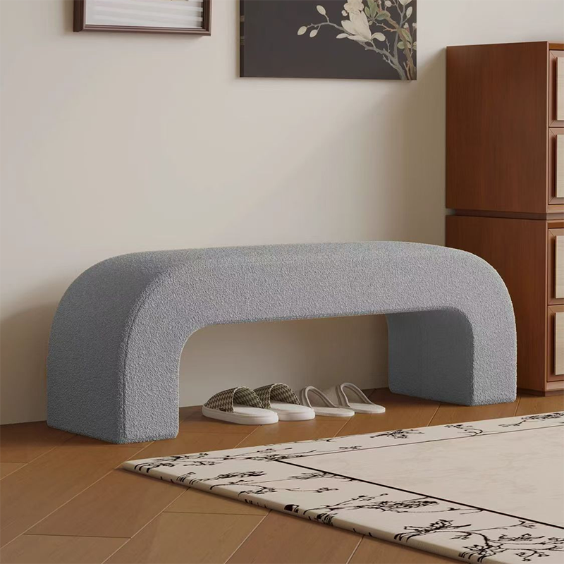 Modern Minimalist Wood Lambswool And PU Leather Rectangular Bench For Entryway And Living Room