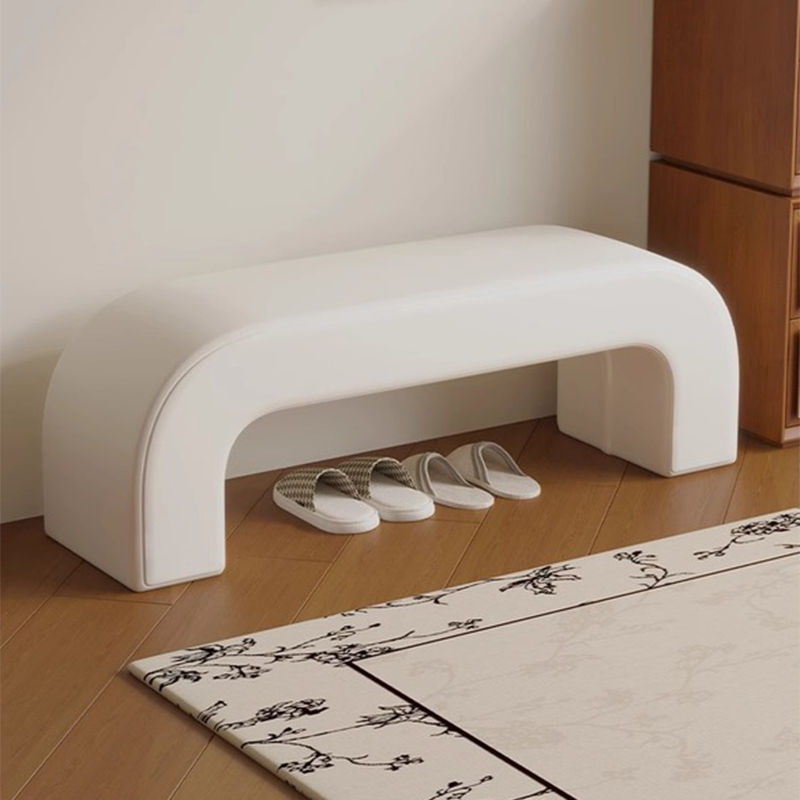 Modern Minimalist Wood Lambswool And PU Leather Rectangular Bench For Entryway And Living Room