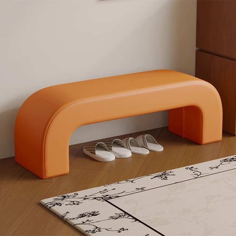 Modern Minimalist Wood Lambswool And PU Leather Rectangular Bench For Entryway And Living Room