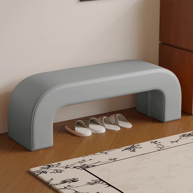 Modern Minimalist Wood Lambswool And PU Leather Rectangular Bench For Entryway And Living Room