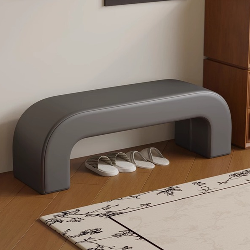 Modern Minimalist Wood Lambswool And PU Leather Rectangular Bench For Entryway And Living Room