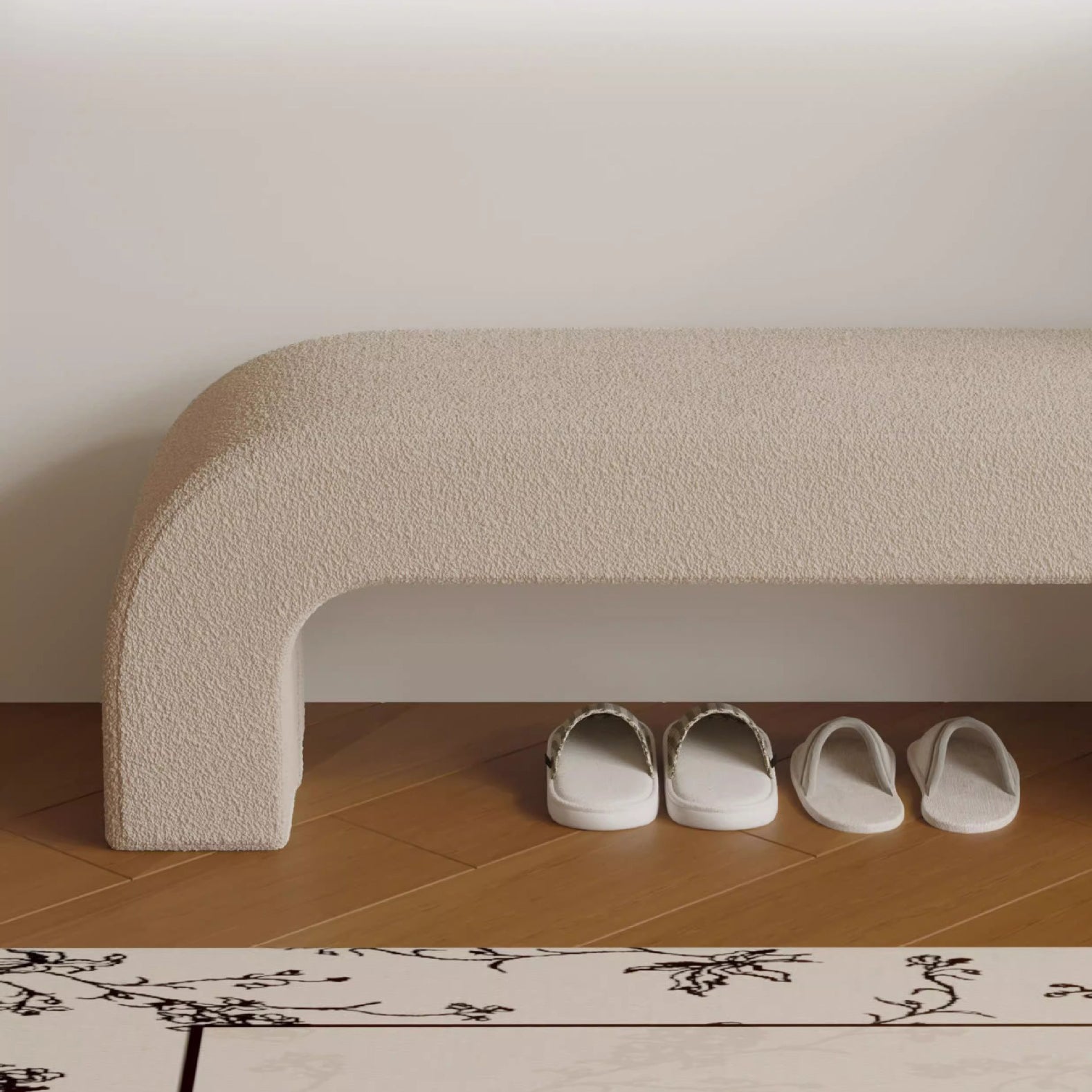 Modern Minimalist Wood Lambswool And PU Leather Rectangular Bench For Entryway And Living Room