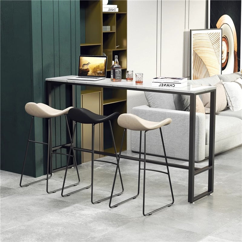 Contemporary Scandinavian PU Leather & Iron Triangle Bar Stool With Backrest And Footrest For Kitchen & Bar
