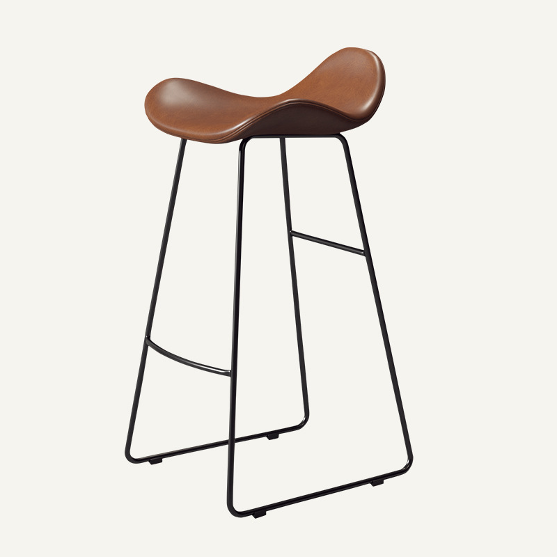 Contemporary Scandinavian PU Leather & Iron Triangle Bar Stool With Backrest And Footrest For Kitchen & Bar