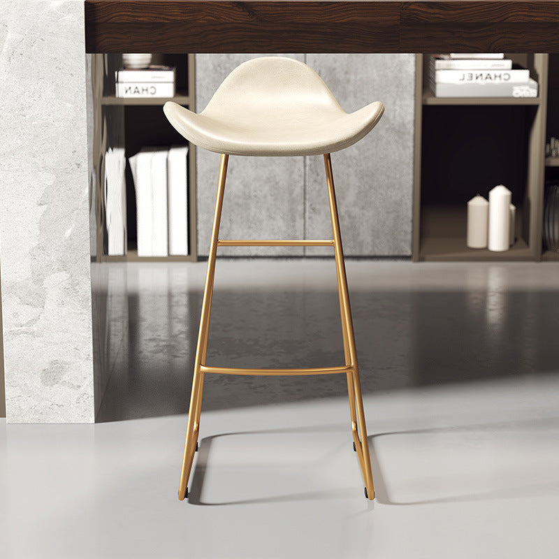 Contemporary Scandinavian PU Leather & Iron Triangle Bar Stool With Backrest And Footrest For Kitchen & Bar