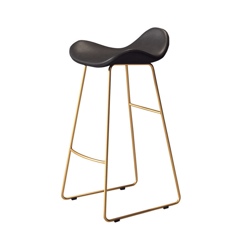 Contemporary Scandinavian PU Leather & Iron Triangle Bar Stool With Backrest And Footrest For Kitchen & Bar