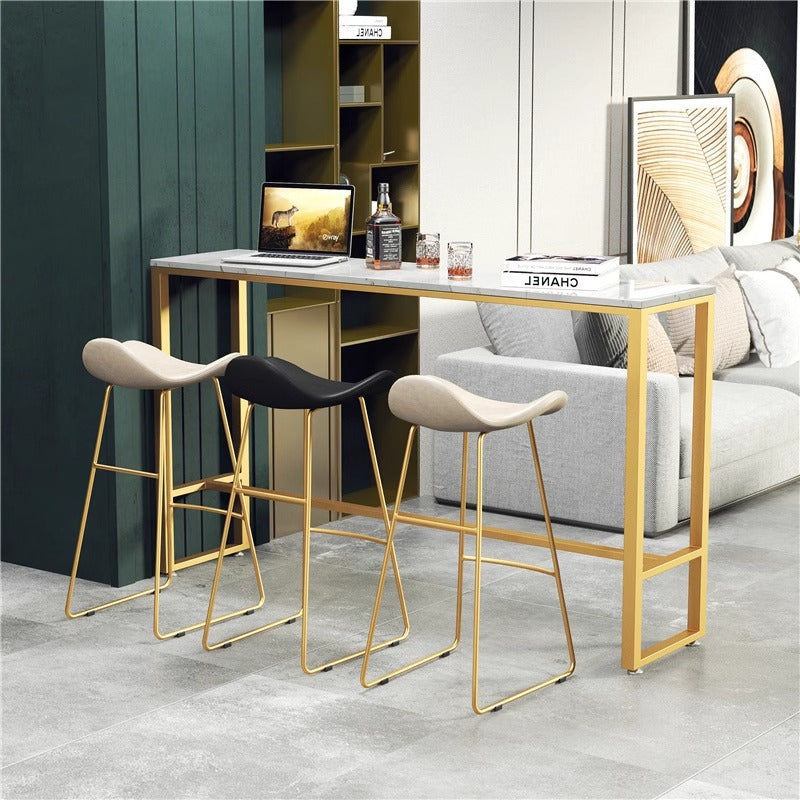 Contemporary Scandinavian PU Leather & Iron Triangle Bar Stool With Backrest And Footrest For Kitchen & Bar