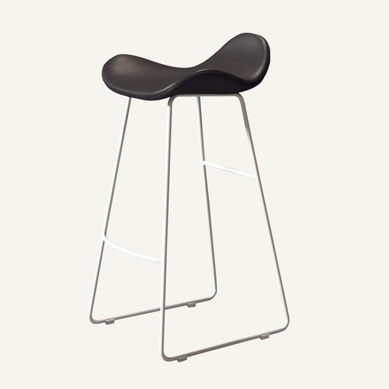 Contemporary Scandinavian PU Leather & Iron Triangle Bar Stool With Backrest And Footrest For Kitchen & Bar