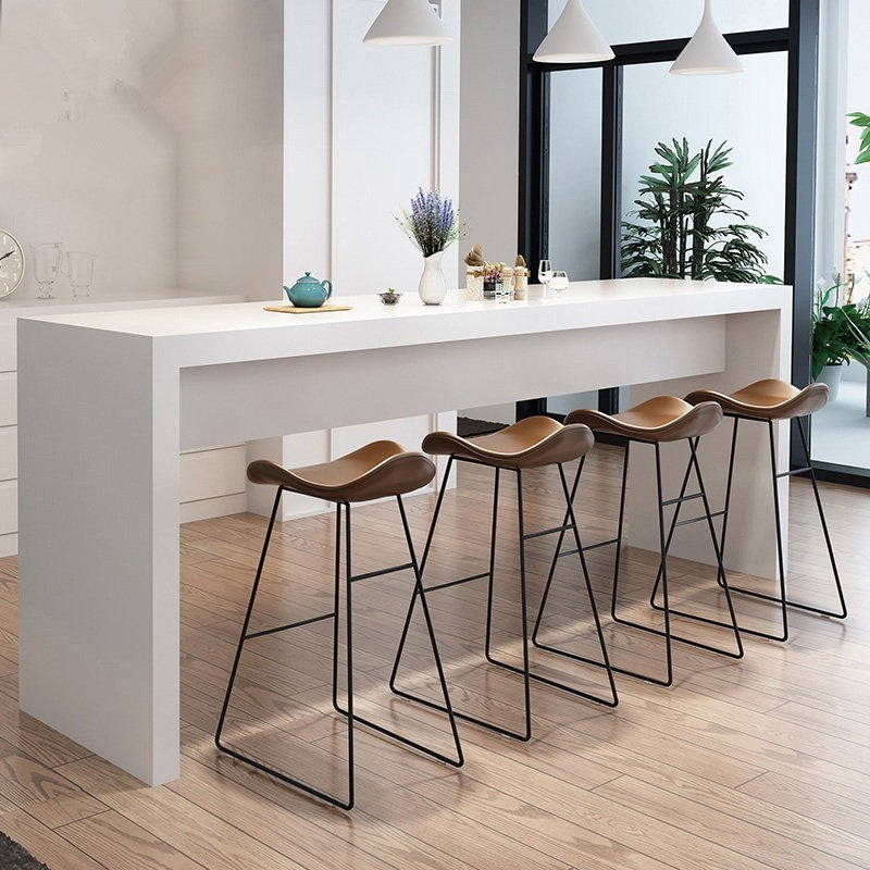 Contemporary Scandinavian PU Leather & Iron Triangle Bar Stool With Backrest And Footrest For Kitchen & Bar