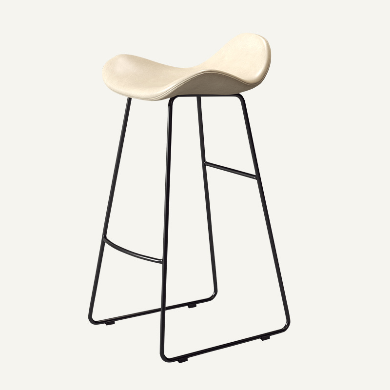 Contemporary Scandinavian PU Leather & Iron Triangle Bar Stool With Backrest And Footrest For Kitchen & Bar