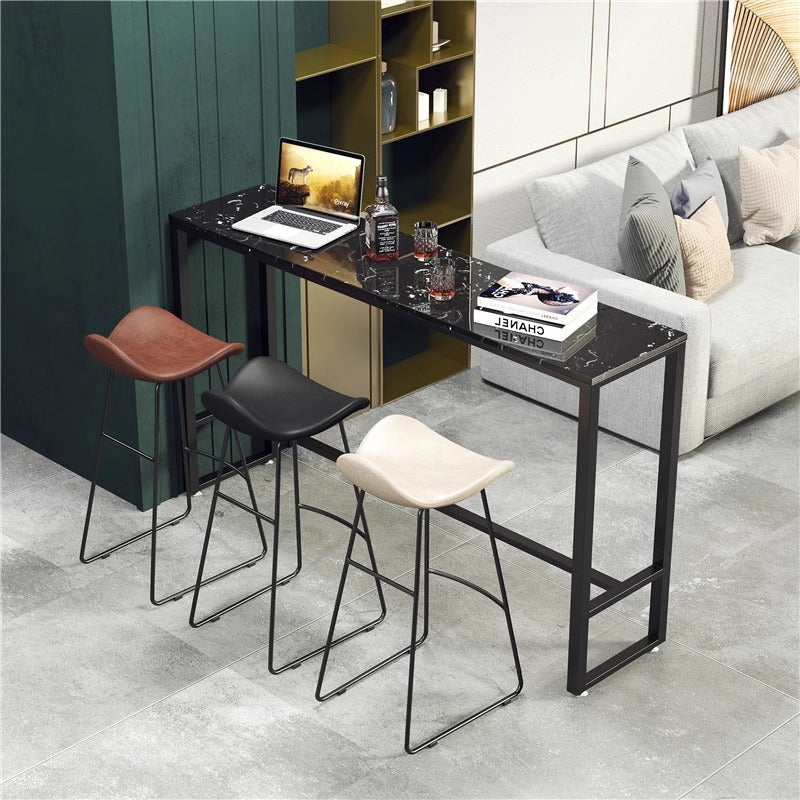 Contemporary Scandinavian PU Leather & Iron Triangle Bar Stool With Backrest And Footrest For Kitchen & Bar