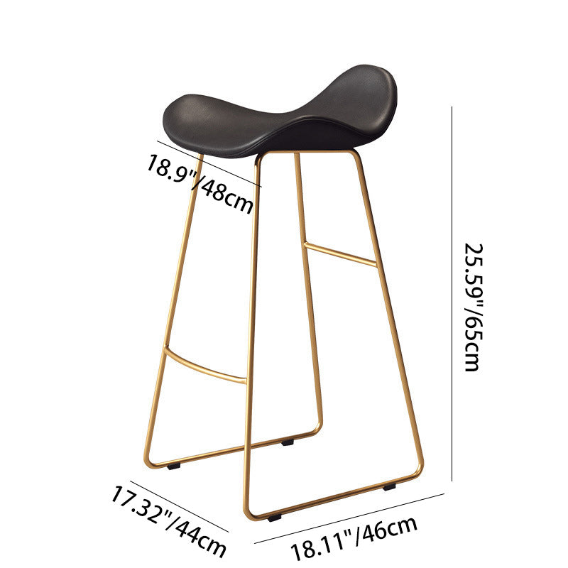 Contemporary Scandinavian PU Leather & Iron Triangle Bar Stool With Backrest And Footrest For Kitchen & Bar