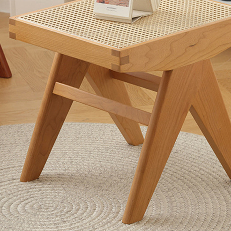 Japanese Rubber Wood Rattan V-Leg Bench With Handwoven Seat