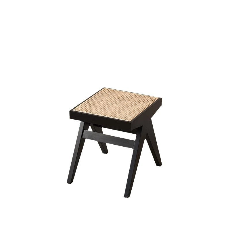 Japanese Rubber Wood Rattan V-Leg Bench With Handwoven Seat