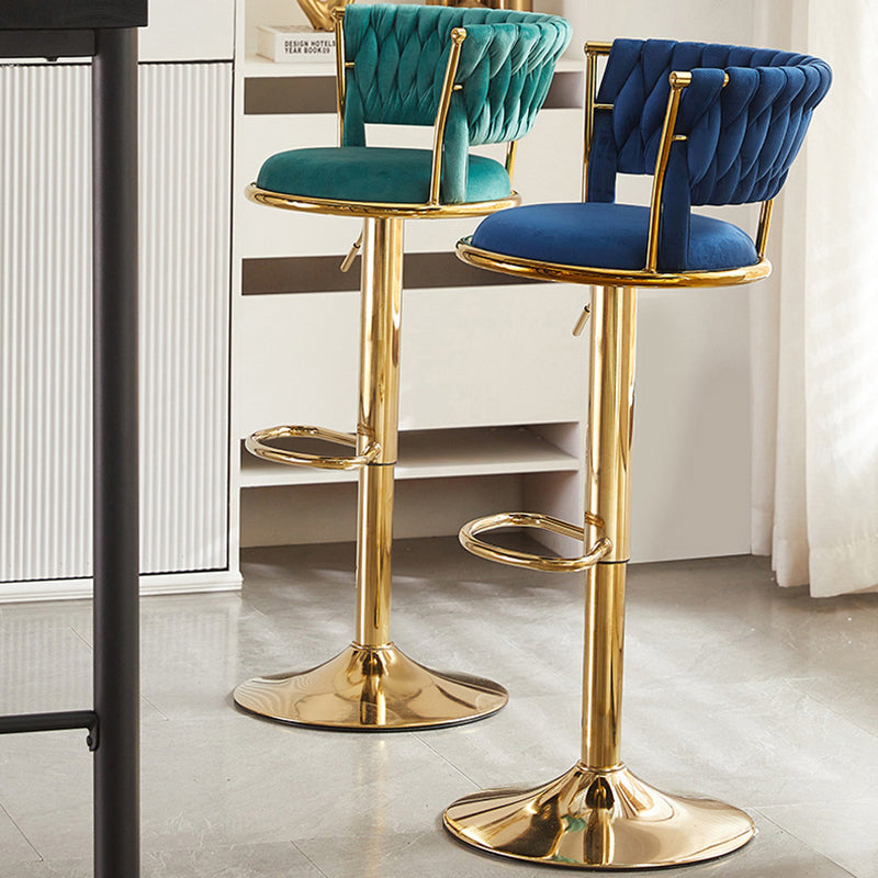 Contemporary Nordic Round Velvet Iron Swivel Height-adjustable Bar Stool Backrest Armless For Dining Room & Kitchen