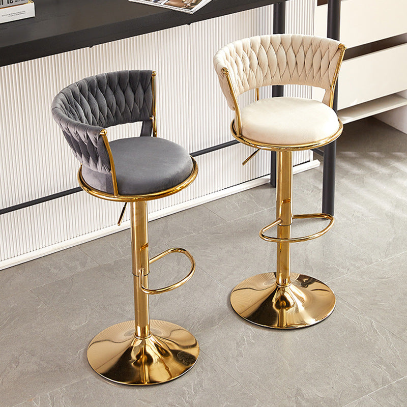Contemporary Nordic Round Velvet Iron Swivel Height-adjustable Bar Stool Backrest Armless For Dining Room & Kitchen