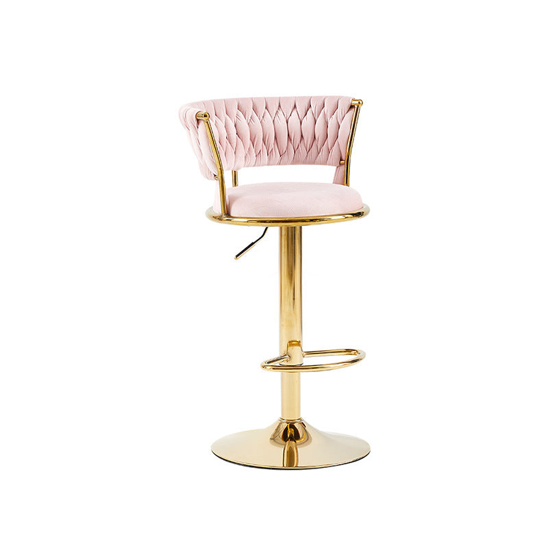 Contemporary Nordic Round Velvet Iron Swivel Height-adjustable Bar Stool Backrest Armless For Dining Room & Kitchen