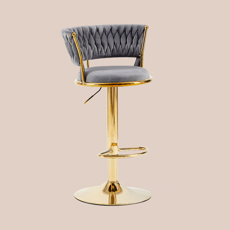 Contemporary Nordic Round Velvet Iron Swivel Height-adjustable Bar Stool Backrest Armless For Dining Room & Kitchen
