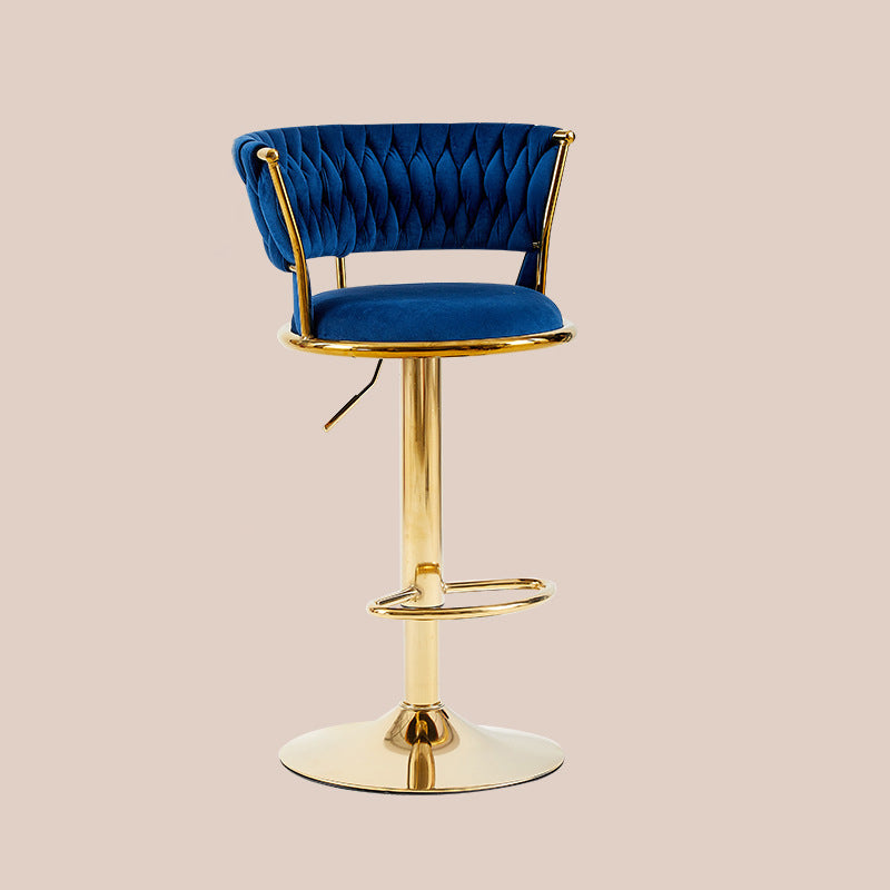 Contemporary Nordic Round Velvet Iron Swivel Height-adjustable Bar Stool Backrest Armless For Dining Room & Kitchen