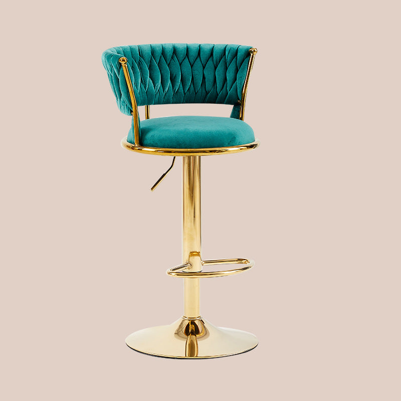 Contemporary Nordic Round Velvet Iron Swivel Height-adjustable Bar Stool Backrest Armless For Dining Room & Kitchen