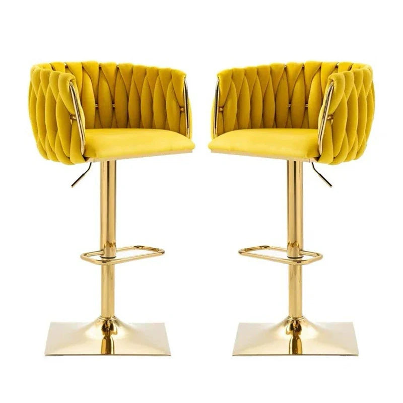 Modern Luxury Velvet Metal Sponge Oval Liftable Bar Stool Backrest Footrest Swivel For Kitchen