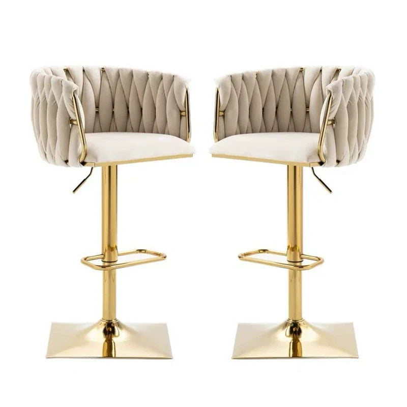 Modern Luxury Velvet Metal Sponge Oval Liftable Bar Stool Backrest Footrest Swivel For Kitchen