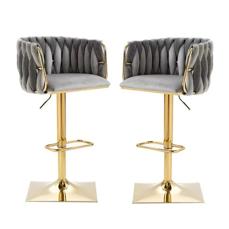 Modern Luxury Velvet Metal Sponge Oval Liftable Bar Stool Backrest Footrest Swivel For Kitchen