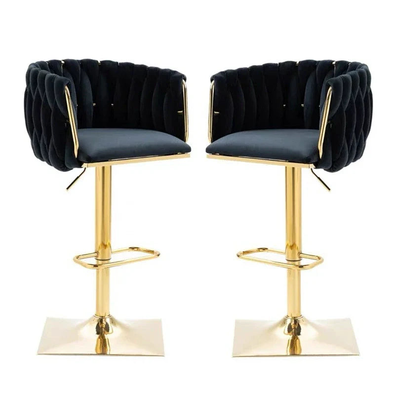 Modern Luxury Velvet Metal Sponge Oval Liftable Bar Stool Backrest Footrest Swivel For Kitchen