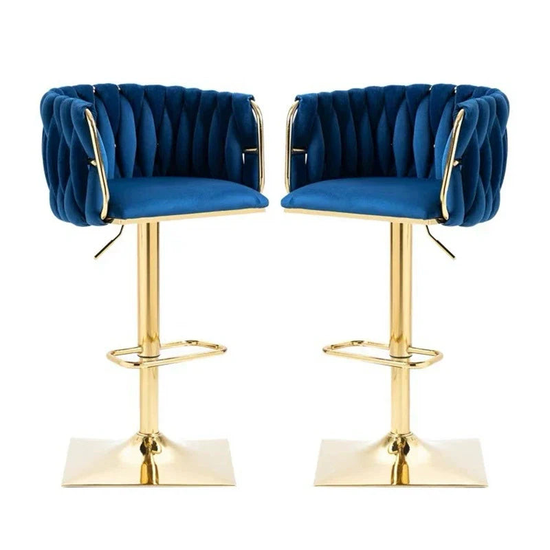 Modern Luxury Velvet Metal Sponge Oval Liftable Bar Stool Backrest Footrest Swivel For Kitchen