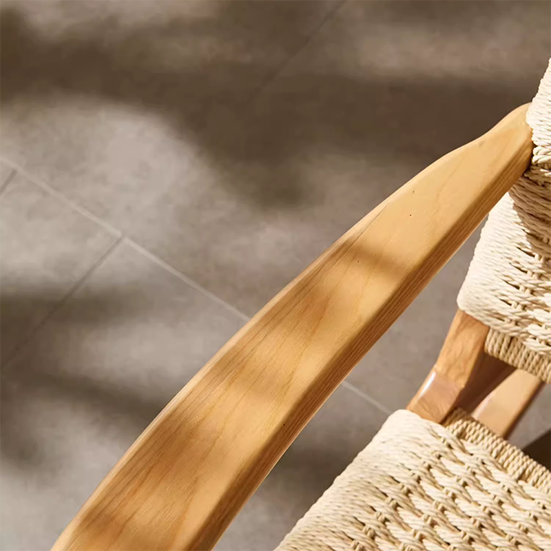 Japanese Weaving Ash Wood Rattan Rocking Chair Recliner Footstool