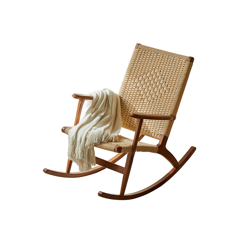 Japanese Weaving Ash Wood Rattan Rocking Chair Recliner Footstool
