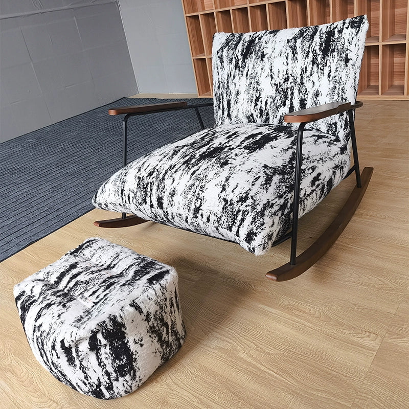 Traditional French Fabric Iron Sponge Square Ink Painting Rocking Chair Recliner Footrest Armrest For Living Room