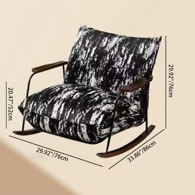 Traditional French Fabric Iron Sponge Square Ink Painting Rocking Chair Recliner Footrest Armrest For Living Room