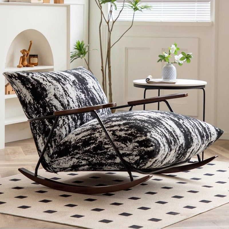 Traditional French Fabric Iron Sponge Square Ink Painting Rocking Chair Recliner Footrest Armrest For Living Room